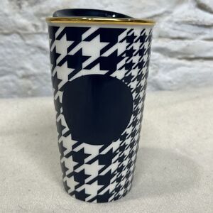 STARBUCKS Navy Blue Dot 2015 Houndstooth Ceramic Tumbler 12oz Coffee Mug Cup